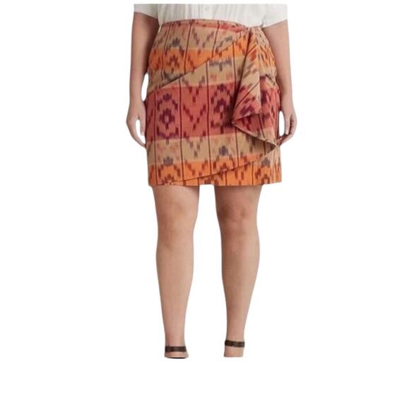Lauren Ralph Lauren True Wrap Skirt Above Knee Geo Motif Ruffle Ikat Fall NEW 20 - Picture 5 of 10